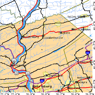 Zip code 17032 close-up map