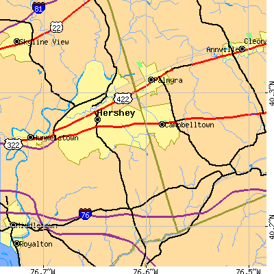 Zip code 17033 close-up map