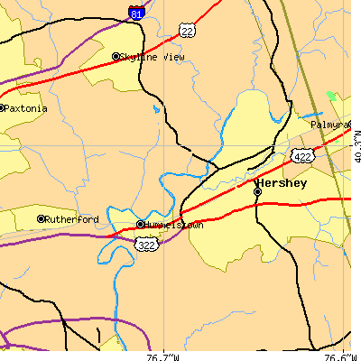 Zip code 17036 close-up map