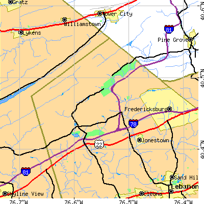 Zip code 17038 close-up map