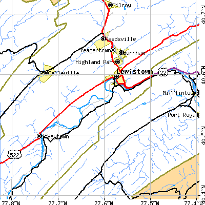 Zip code 17044 close-up map