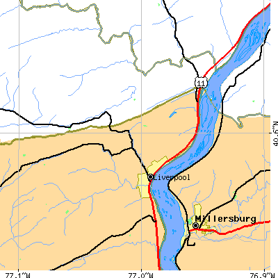 Zip code 17045 close-up map