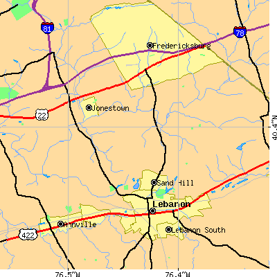 Zip code 17046 close-up map