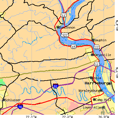 Zip code 17053 close-up map