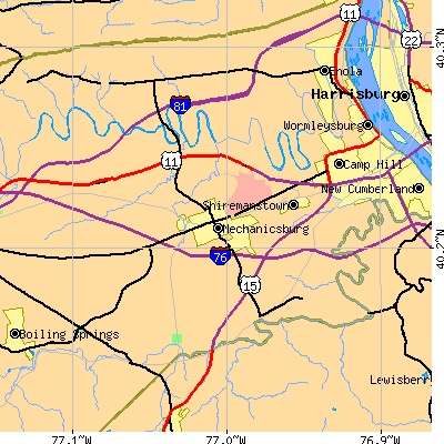 Zip code 17055 close-up map