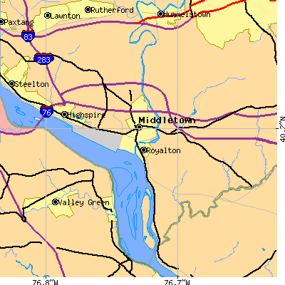 Zip code 17057 close-up map