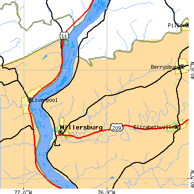 Zip code 17061 close-up map