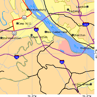 Zip code 17070 close-up map