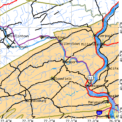 Zip code 17074 close-up map