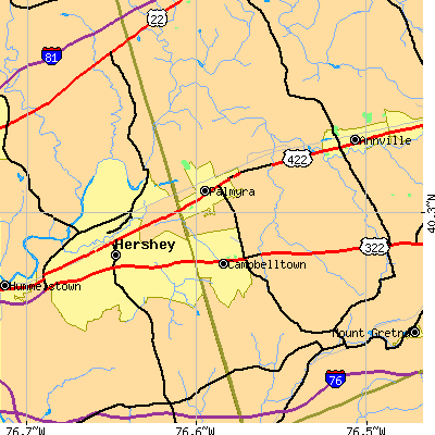 Zip code 17078 close-up map
