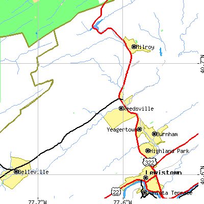 Zip code 17084 close-up map
