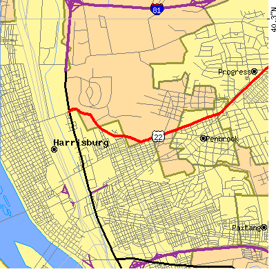 Zip code 17103 close-up map