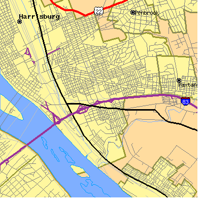 Zip code 17104 close-up map