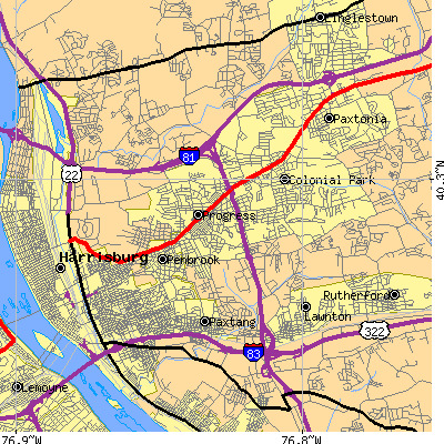 Zip code 17109 close-up map