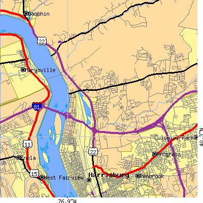 Zip code 17110 close-up map