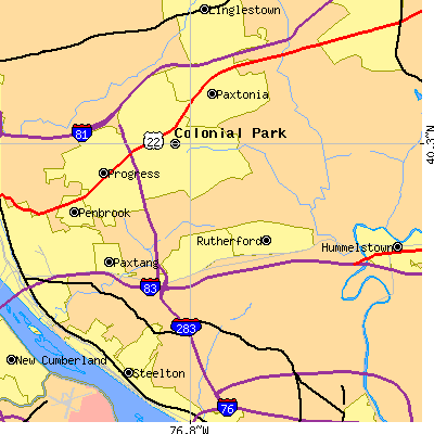 Zip code 17111 close-up map