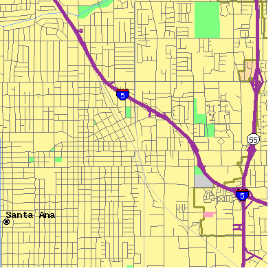 Zip code 92701 close-up map