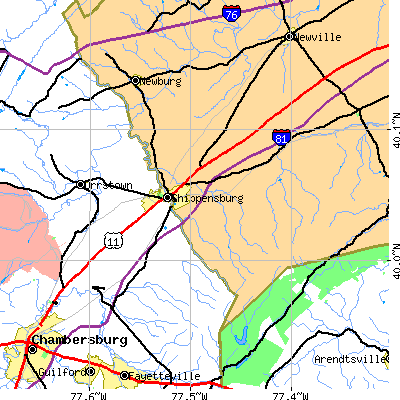 Zip code 17257 close-up map