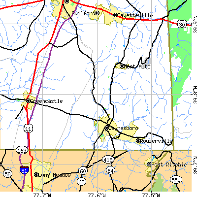 Zip code 17268 close-up map