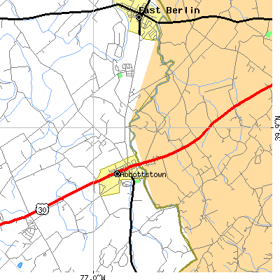 Zip code 17301 close-up map