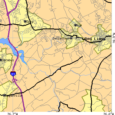 Zip code 17313 close-up map