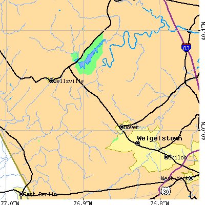 Zip code 17315 close-up map