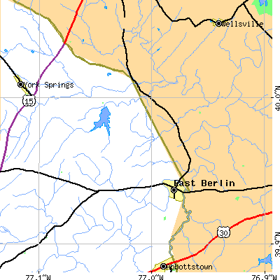 Zip code 17316 close-up map