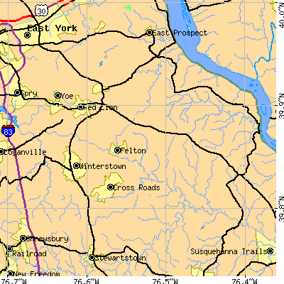 Zip code 17322 close-up map