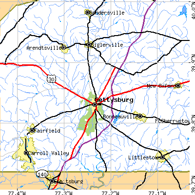 Zip code 17325 close-up map
