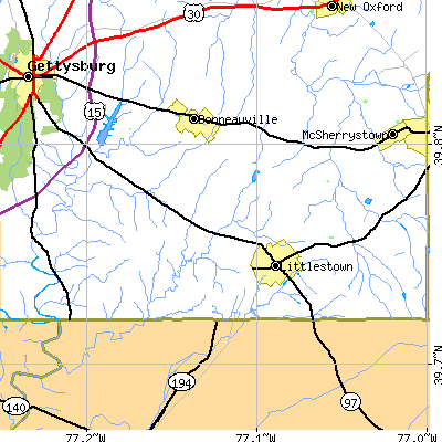 Zip code 17340 close-up map