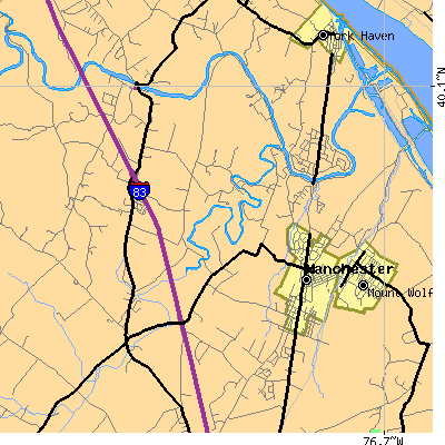 Zip code 17345 close-up map