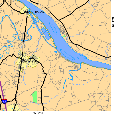 Zip code 17347 close-up map