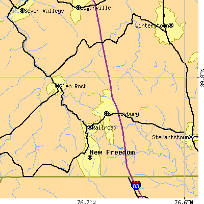 Zip code 17349 close-up map