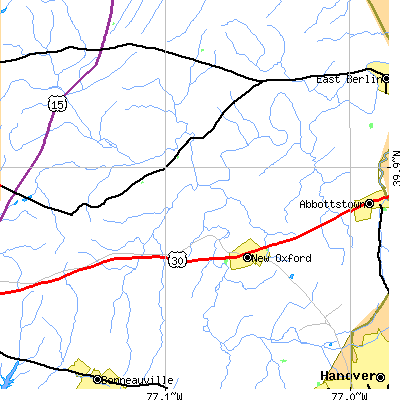 Zip code 17350 close-up map