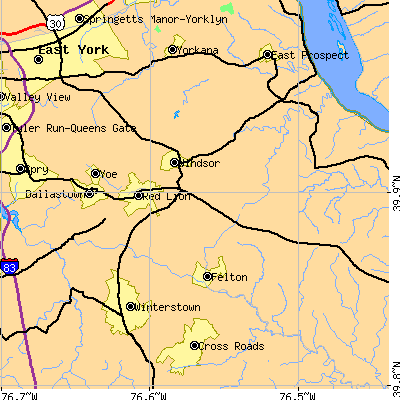 Zip code 17356 close-up map