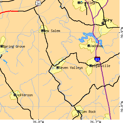Zip code 17360 close-up map
