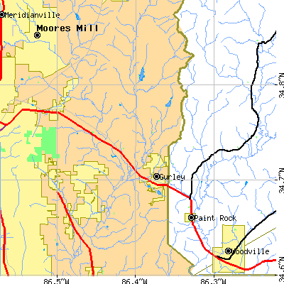 Zip code 35748 close-up map