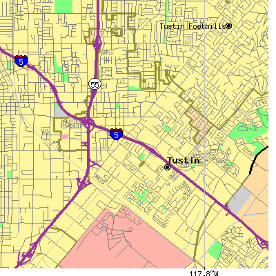 Zip code 92780 close-up map
