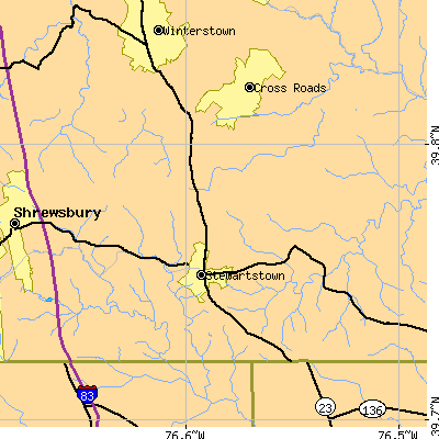 Zip code 17363 close-up map