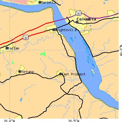 Zip code 17368 close-up map