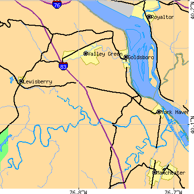 Zip code 17370 close-up map