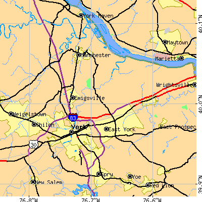 Zip code 17402 close-up map