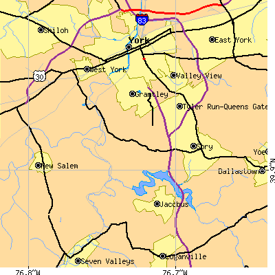 Zip code 17403 close-up map