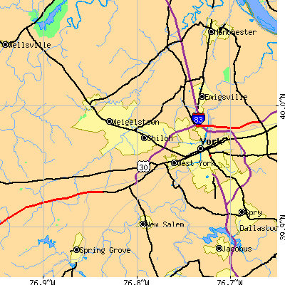 Zip code 17404 close-up map