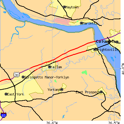 Zip code 17406 close-up map