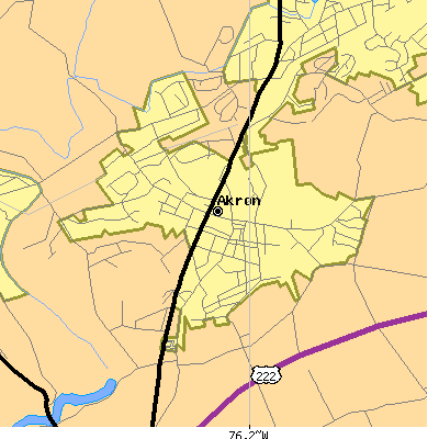 Zip code 17501 close-up map