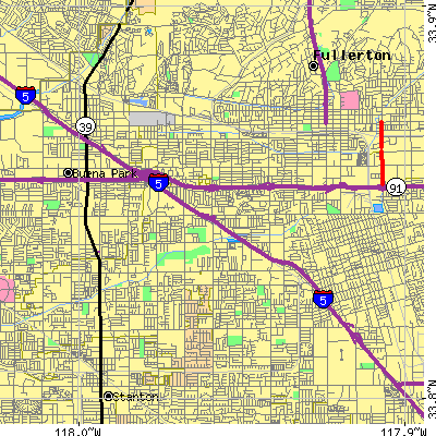 Zip code 92801 close-up map
