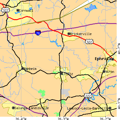 Zip code 17543 close-up map