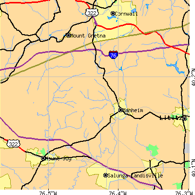 Zip code 17545 close-up map