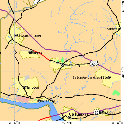 Zip code 17552 close-up map